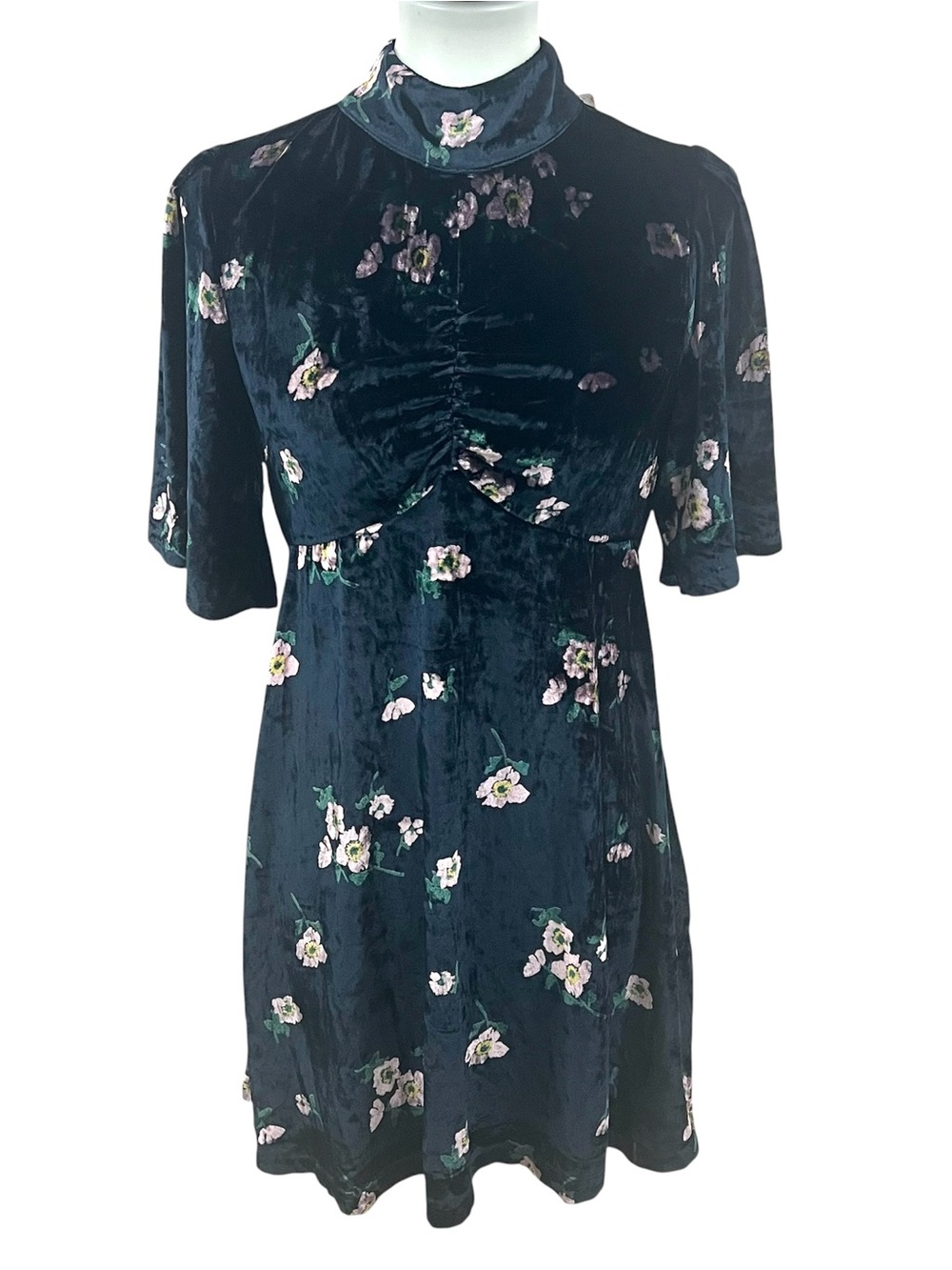 Free People Floral Kimono Velvet Flutter Sleeve Corset Button Babydoll Dress